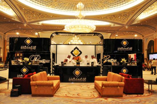 The main entrance to the World Luxury exhibition in Ritz Carlton Hotel sponsored by / The Saudi Investment Bank