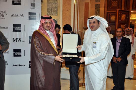The main entrance to the World Luxury exhibition in Ritz Carlton Hotel sponsored by / The Saudi Investment Bank